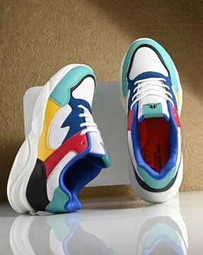 colourblock round-toe lace-up running shoes