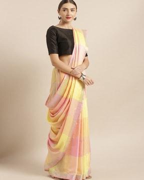 colourblock saree with contrast border & tassels