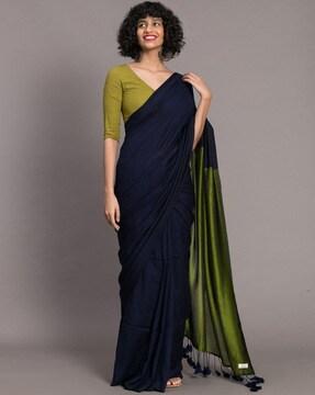 colourblock saree with tassels