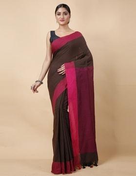 colourblock saree with tassels