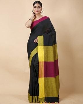 colourblock saree with tassels