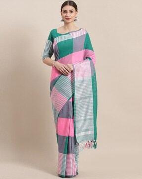 colourblock saree with tassels