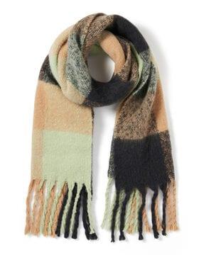 colourblock scarf with fringes
