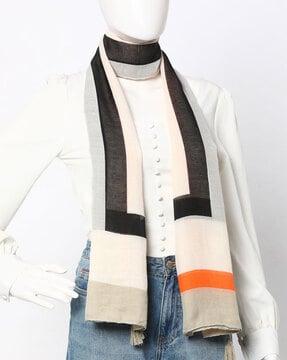 colourblock scarf with tassels