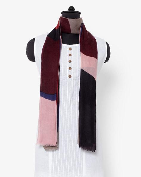 colourblock shawl with frayed hem
