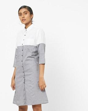 colourblock shift dress with patch pocket
