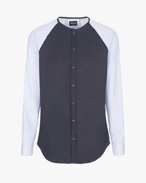 colourblock shirt with band collar