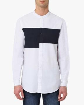 colourblock shirt with band collar