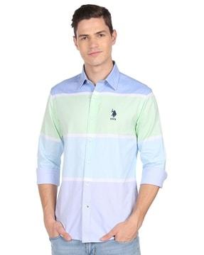 colourblock shirt with brand embroidery