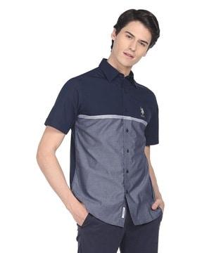 colourblock shirt with brand logo