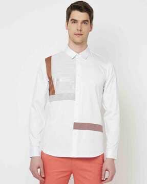 colourblock shirt with button-down collar