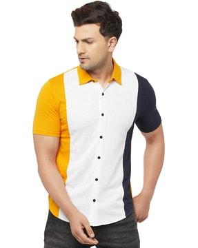 colourblock shirt with curved hemline