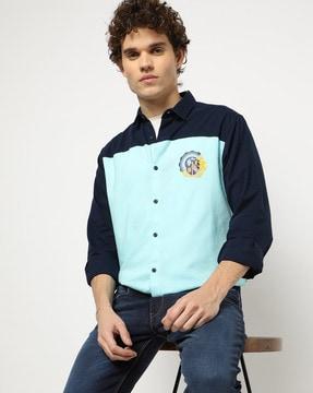 colourblock shirt with embroidery