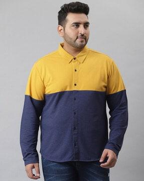 colourblock shirt with spread collar