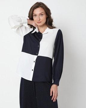 colourblock shirt with spread collar