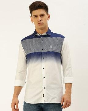 colourblock shirt with spread collar