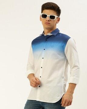 colourblock shirt with spread collar