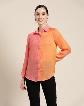 colourblock shirt with spread collar