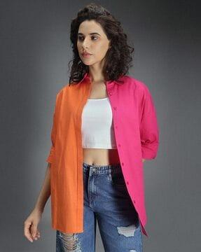 colourblock shirt with spread collar