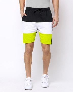 colourblock shorts with waist tie-up