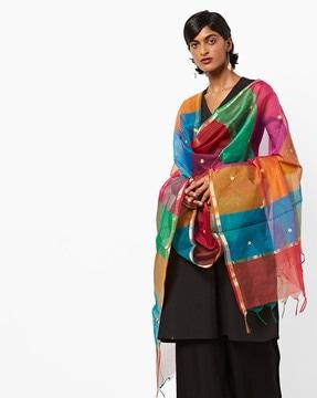 colourblock silk dupatta with zari