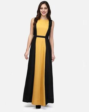 colourblock sleeveless a-line dress