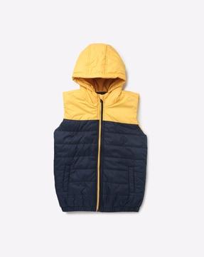 colourblock sleeveless hooded jacket