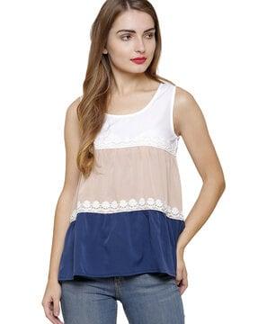 colourblock sleeveless top with lace detail