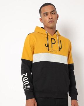 colourblock slim fit hooded sweatshirt with kangaroo pockets