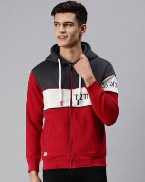 colourblock slim fit hoodie with insert pockets