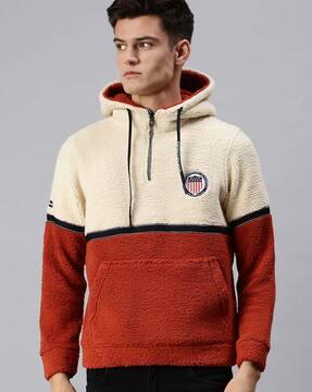 colourblock slim fit hoodie with kangaroo pocket