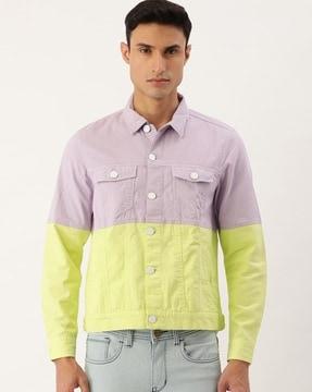 colourblock slim fit jacket with flap pockets