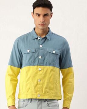 colourblock slim fit jacket with flap pockets