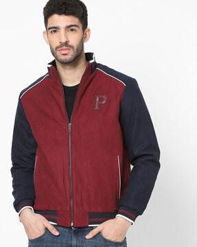 colourblock slim fit jacket with insert pockets