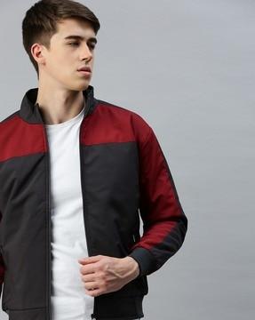 colourblock slim fit jacket with zip-front