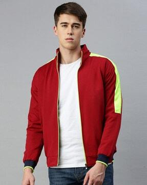 colourblock slim fit jacket with zip-front