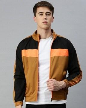 colourblock slim fit jacket with zip-front