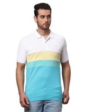 colourblock slim fit polo t-shirt with collar neck