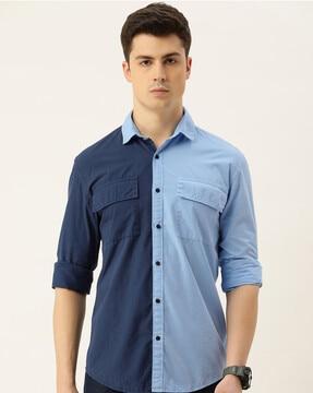 colourblock slim fit shirt with flap pockets