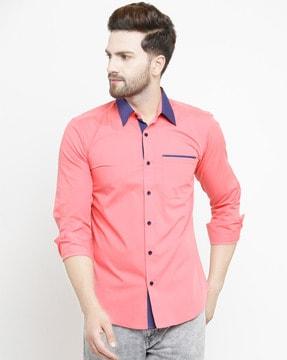 colourblock slim fit shirt with patch pocket