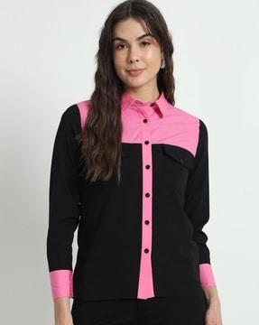 colourblock slim fit shirt with spread collar
