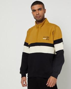 colourblock slim fit sweatshirt with kangaroo pocket