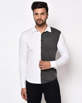 colourblock spread collar shirt