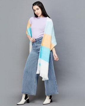 colourblock stole with frayed hem