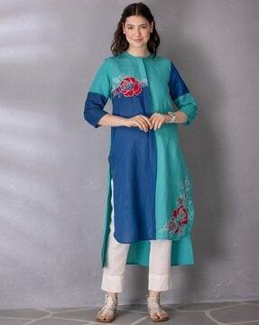 colourblock straight kurta & pants set