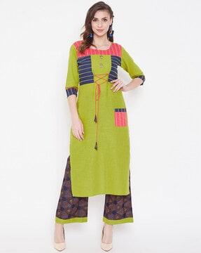 colourblock straight kurta set