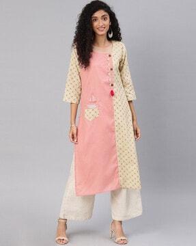 colourblock straight kurta with embroidery