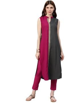 colourblock straight kurta with pants