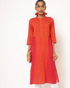 colourblock straight kurta with sequins