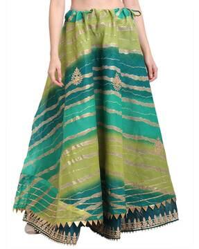 colourblock striped flared skirt with gota patti hemline